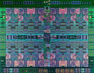 Close-up photograph of the IBM POWER8 CPU chip