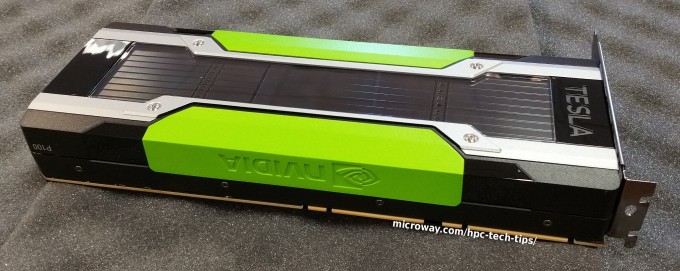 Close-up photo of the NVIDIA Tesla P100 PCI-E GPU