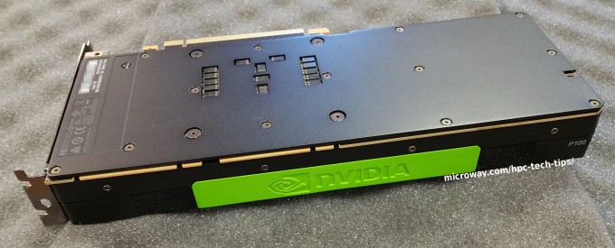 Photo of the rear side of the NVIDIA Tesla P100 PCI-E GPU